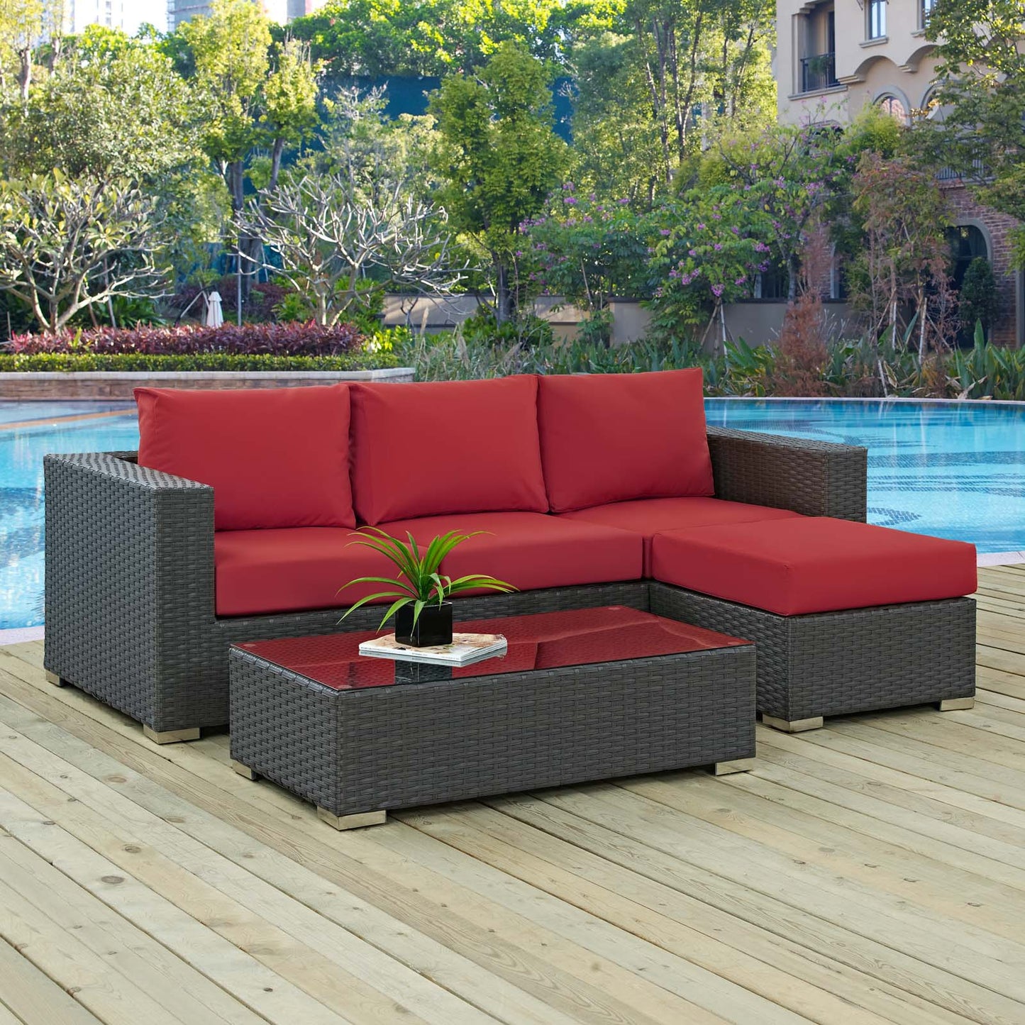 Conjunto de tres piezas para patio exterior Sunbrella® Sojourn de Modway