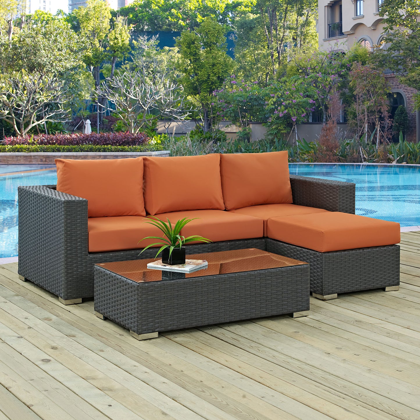 Conjunto de tres piezas para patio exterior Sunbrella® Sojourn de Modway