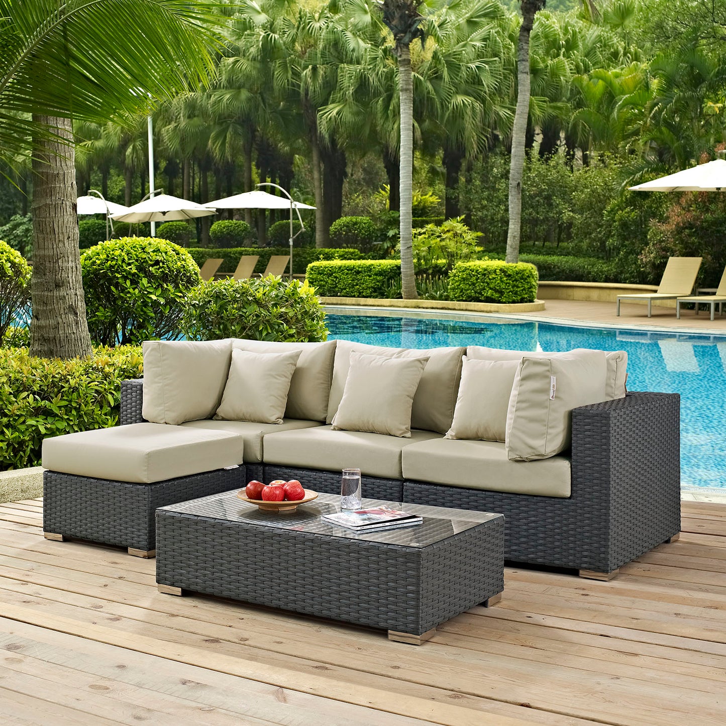 Conjunto de 5 piezas de patio exterior Sunbrella® Sojourn de Modway