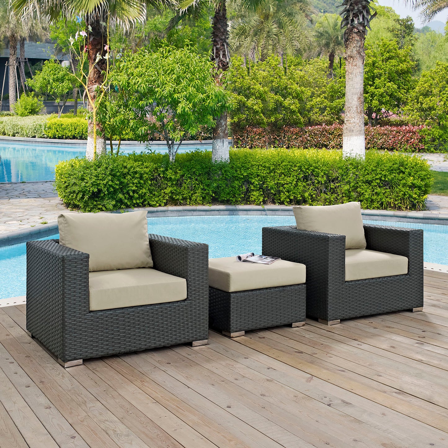 Conjunto de tres piezas para patio exterior Sunbrella® Sojourn de Modway