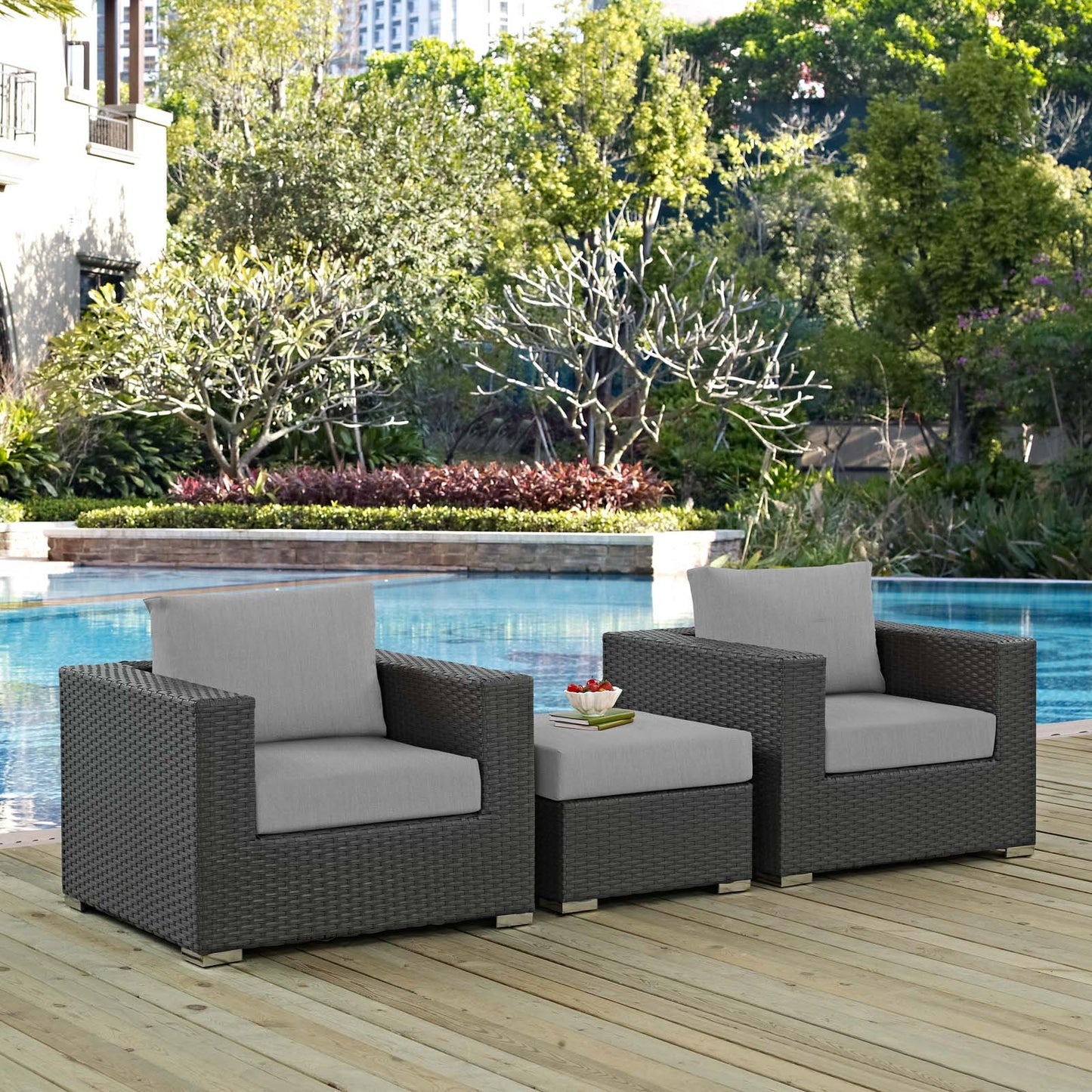 Conjunto de tres piezas para patio exterior Sunbrella® Sojourn de Modway