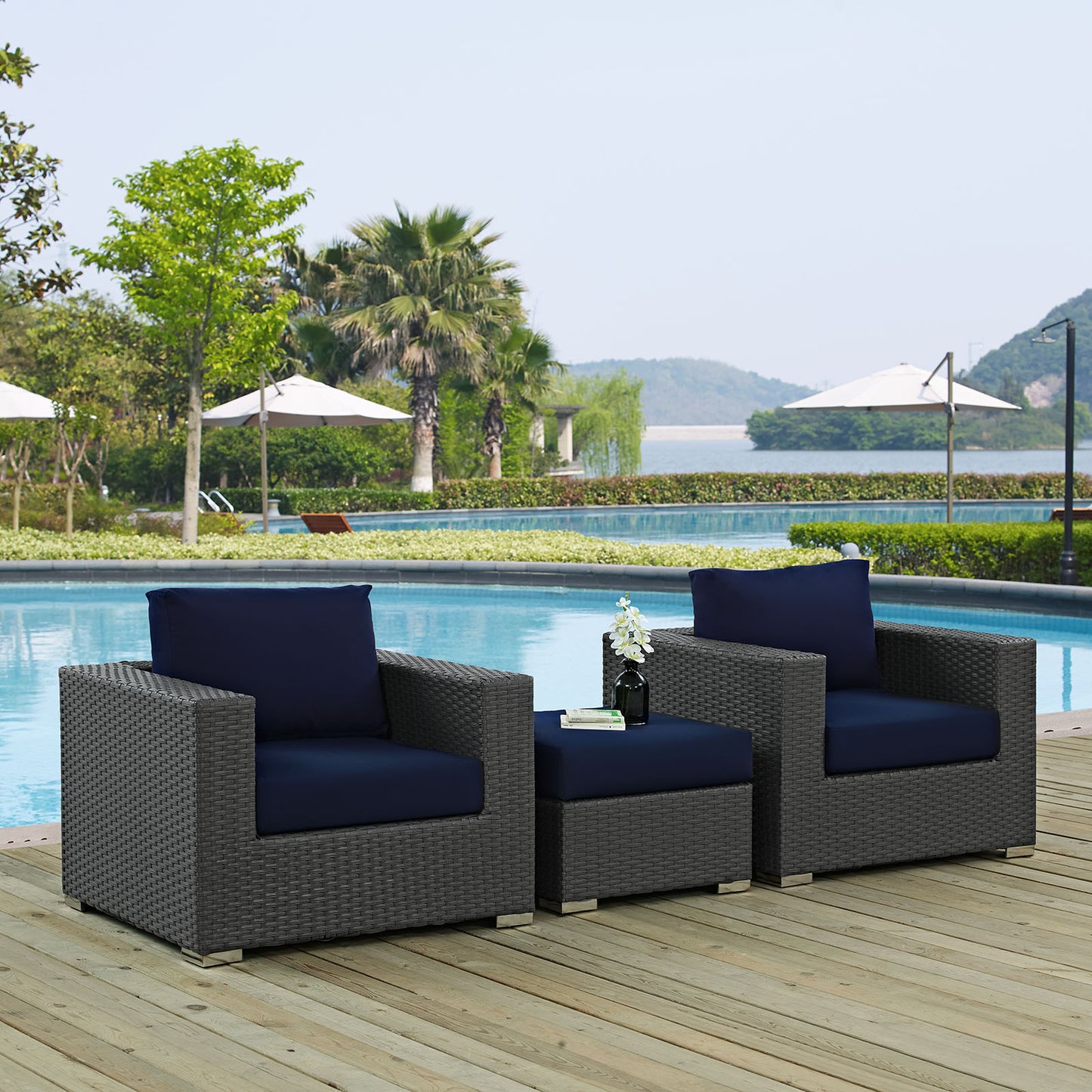 Conjunto de tres piezas para patio exterior Sunbrella® Sojourn de Modway