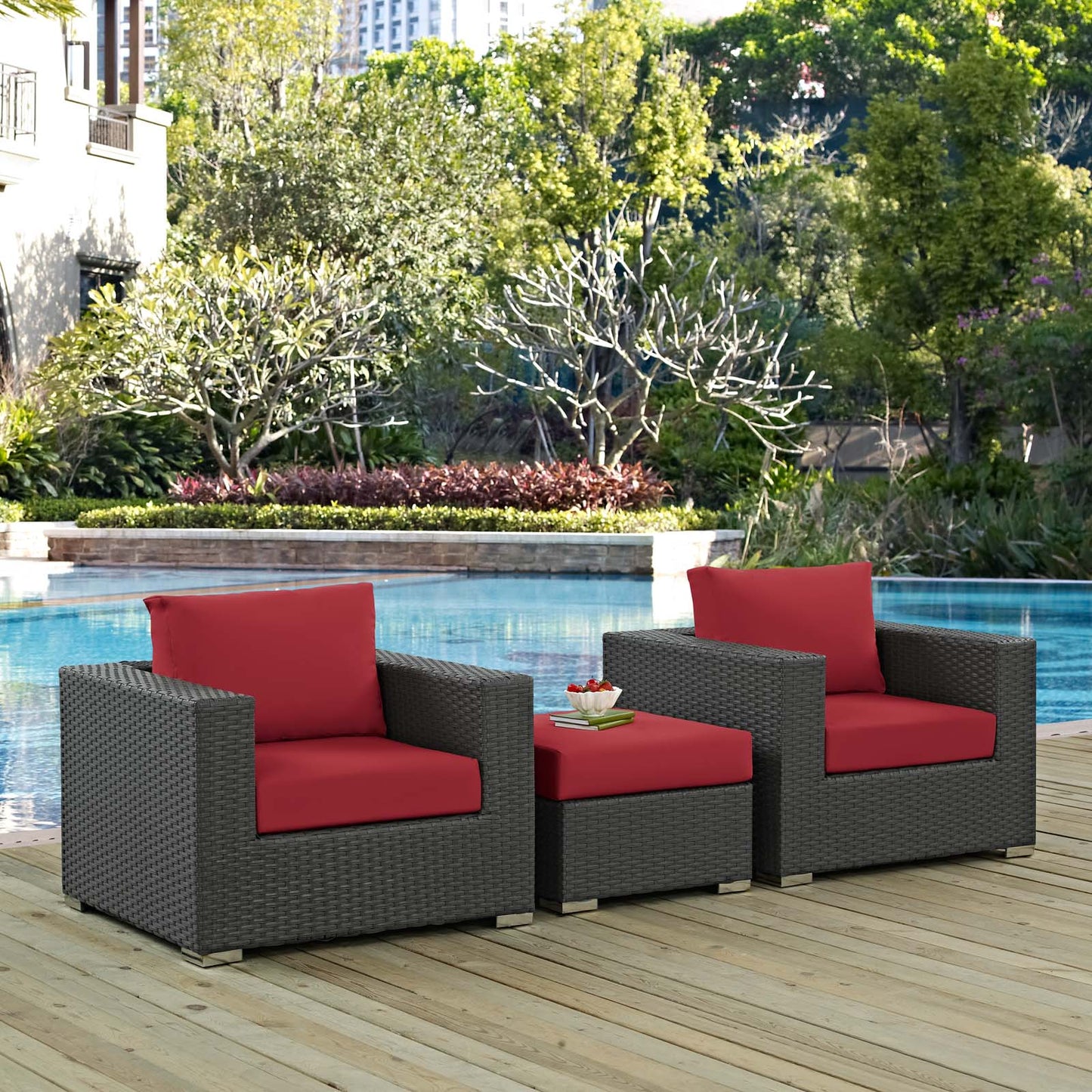 Conjunto de tres piezas para patio exterior Sunbrella® Sojourn de Modway