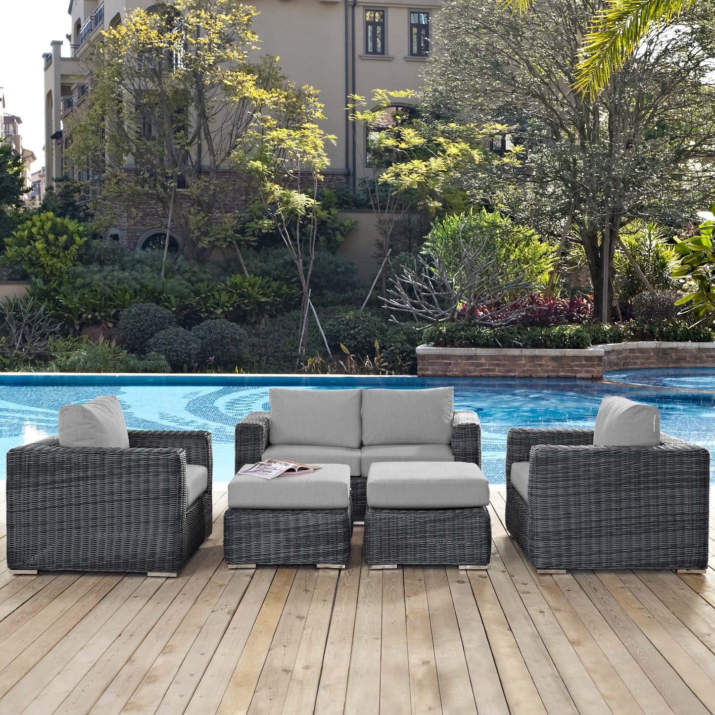 Summon 5 Piece Outdoor Patio Sunbrella® Sectional Set