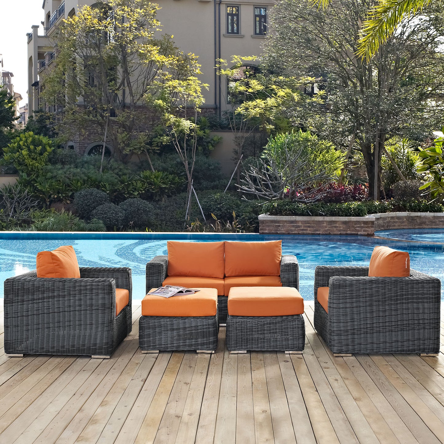 Summon 5 Piece Outdoor Patio Sunbrella® Sectional Set