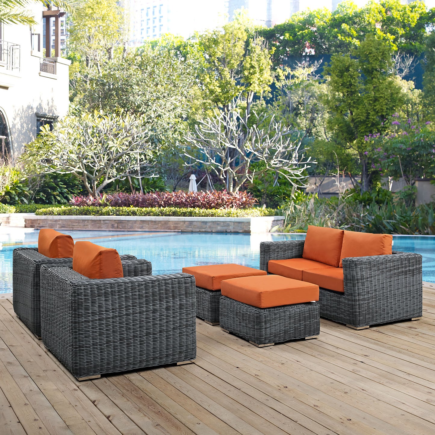 Summon 5 Piece Outdoor Patio Sunbrella® Sectional Set