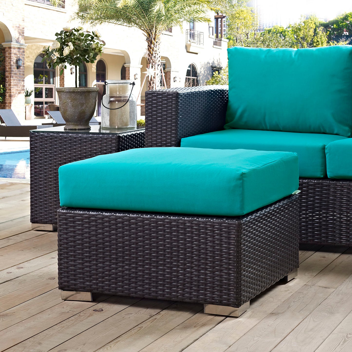 Convene Outdoor Patio Fabric Square Ottoman