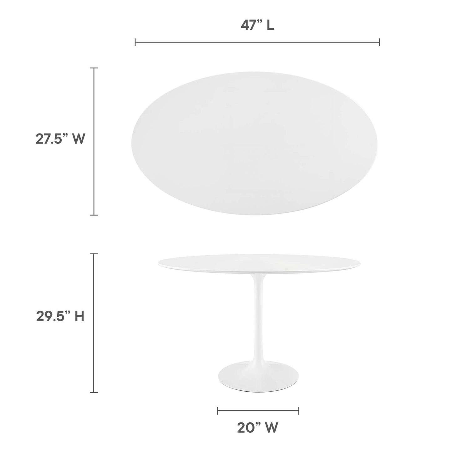 Mesa de comedor Lippa de 48" con tapa de madera ovalada de Modway