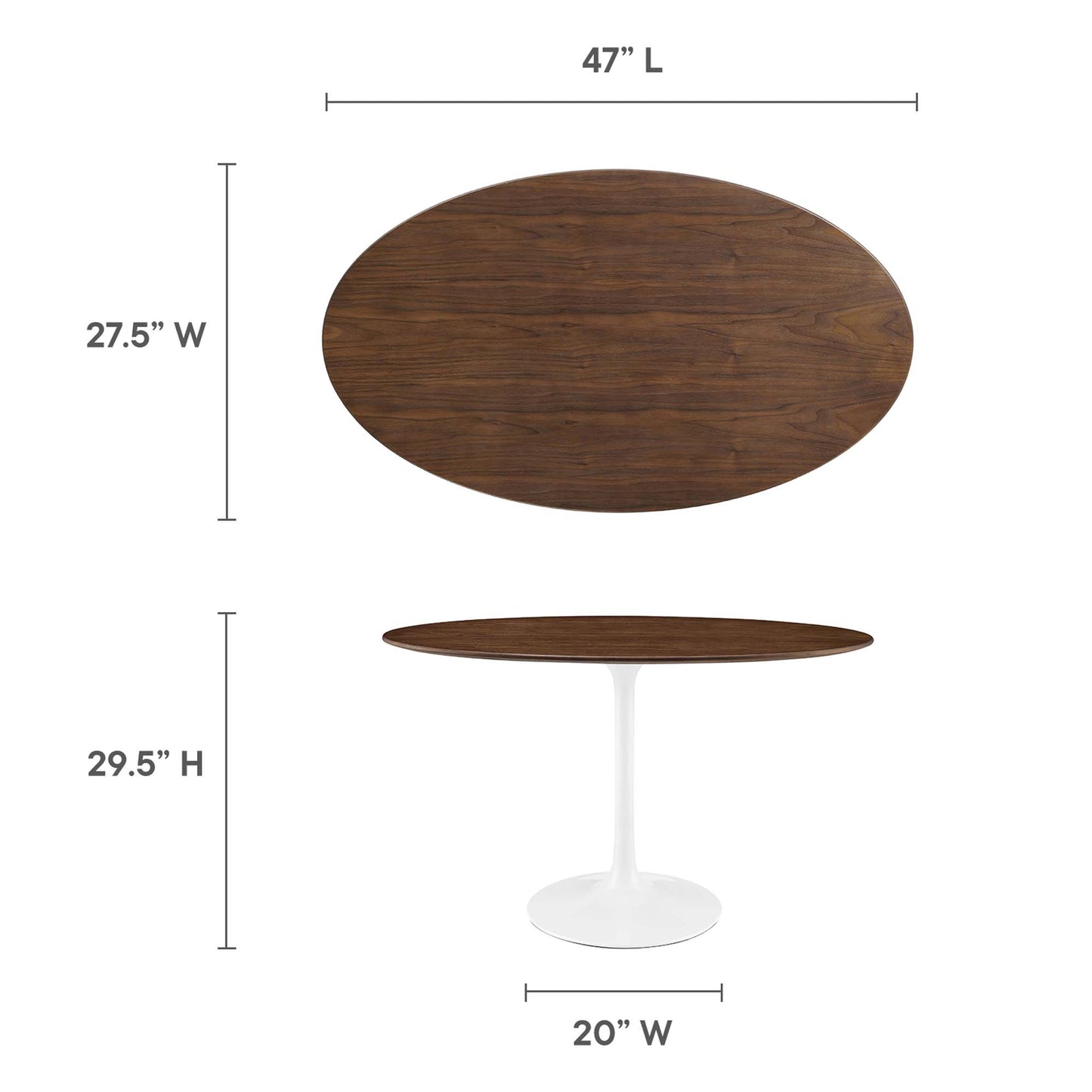 Mesa de comedor Lippa de 48" con veta de madera ovalada de Modway