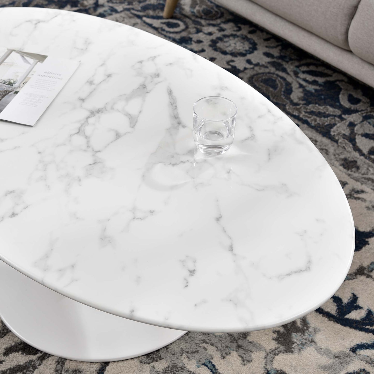 Lippa 48" Oval Artificial Marble Coffee Table