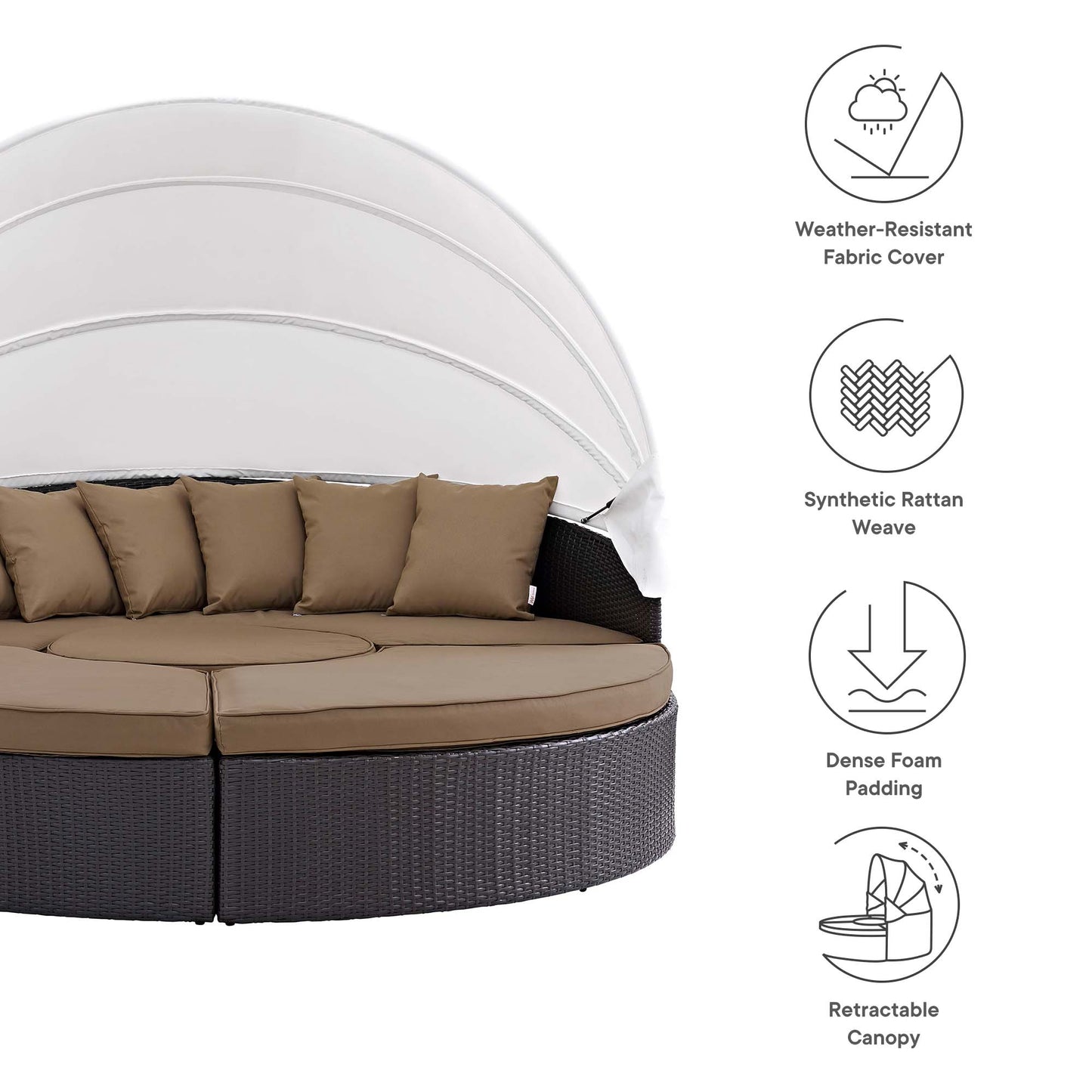 Convene Outdoor Patio Wicker Rattan Canopy Sectional Daybed