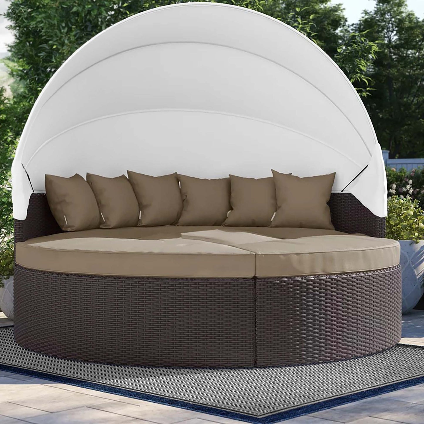 Convene Outdoor Patio Wicker Rattan Canopy Sectional Daybed