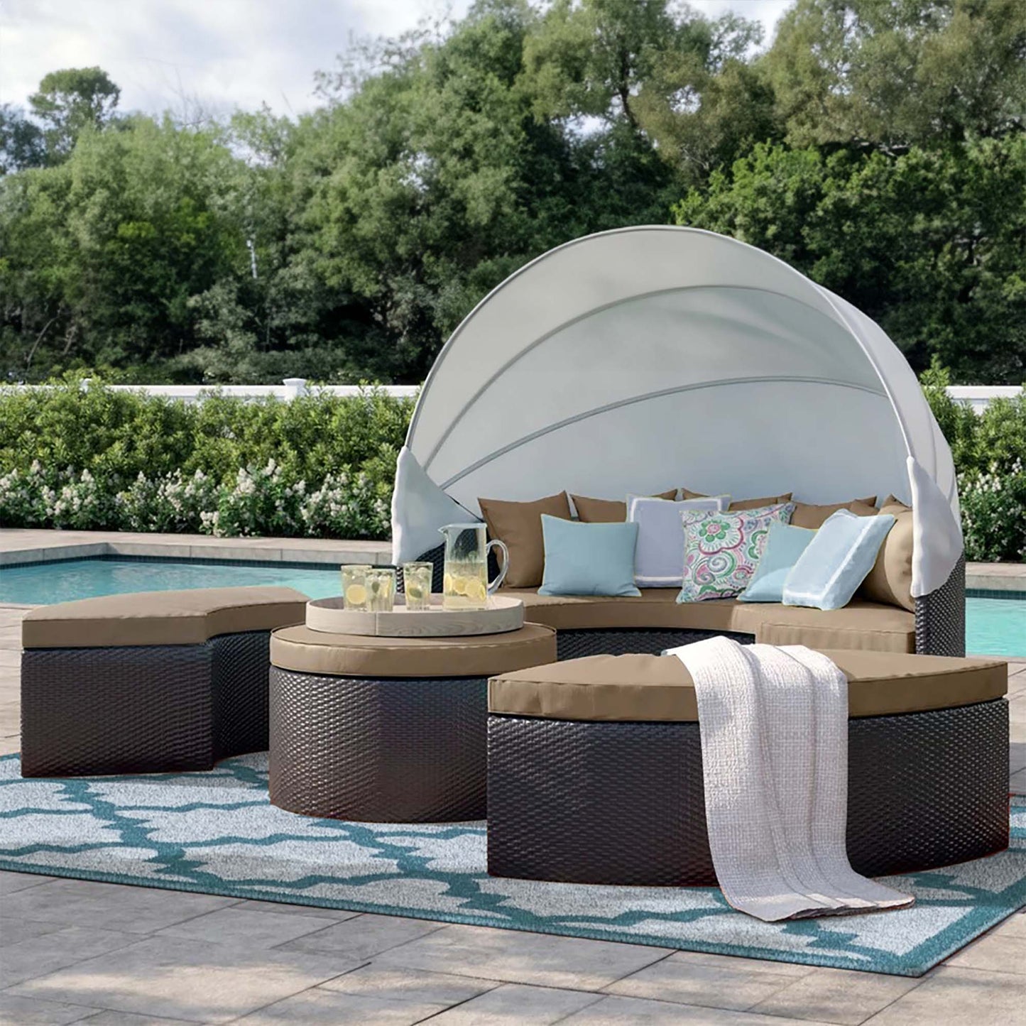 Convene Outdoor Patio Wicker Rattan Canopy Sectional Daybed