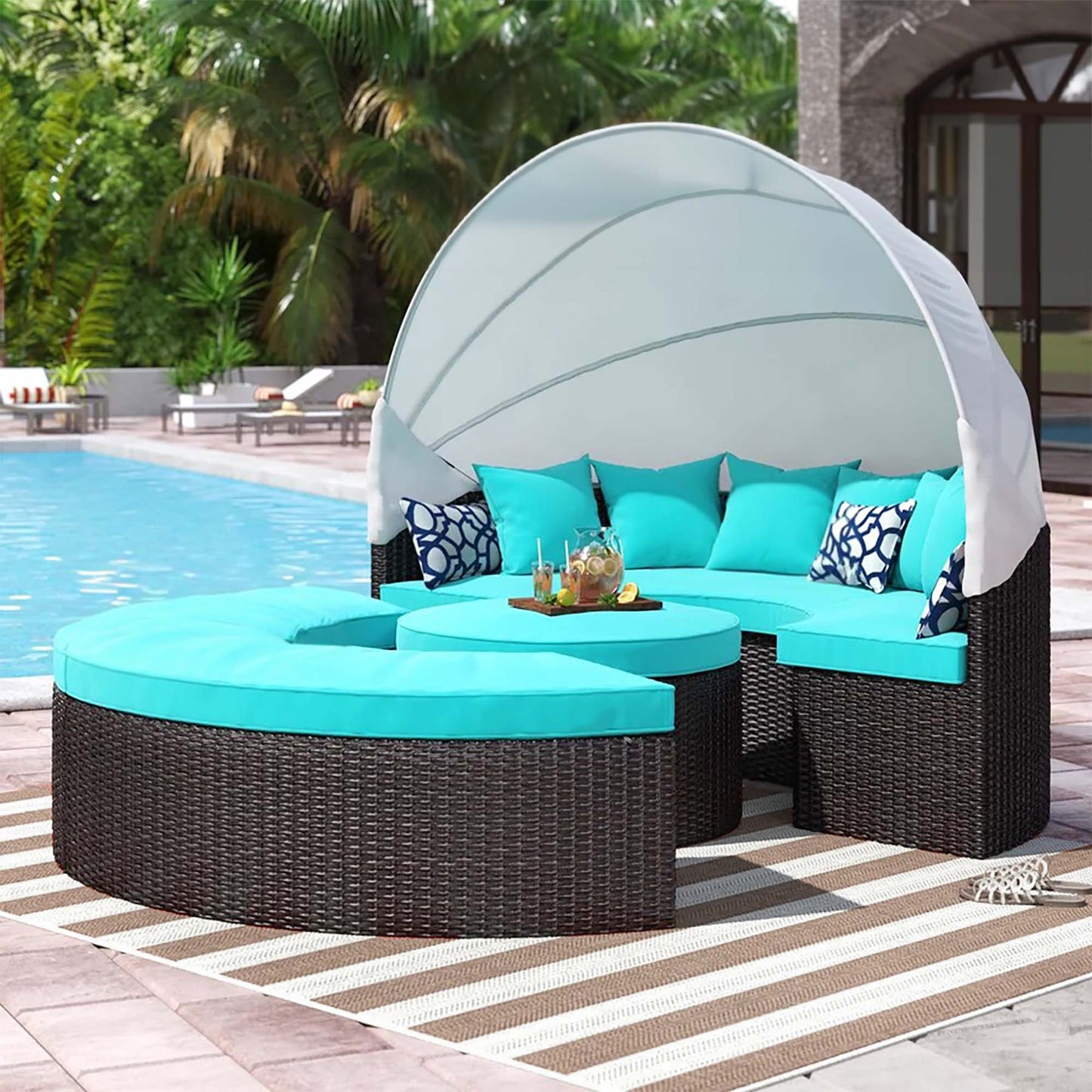 Convene Outdoor Patio Wicker Rattan Canopy Sectional Daybed