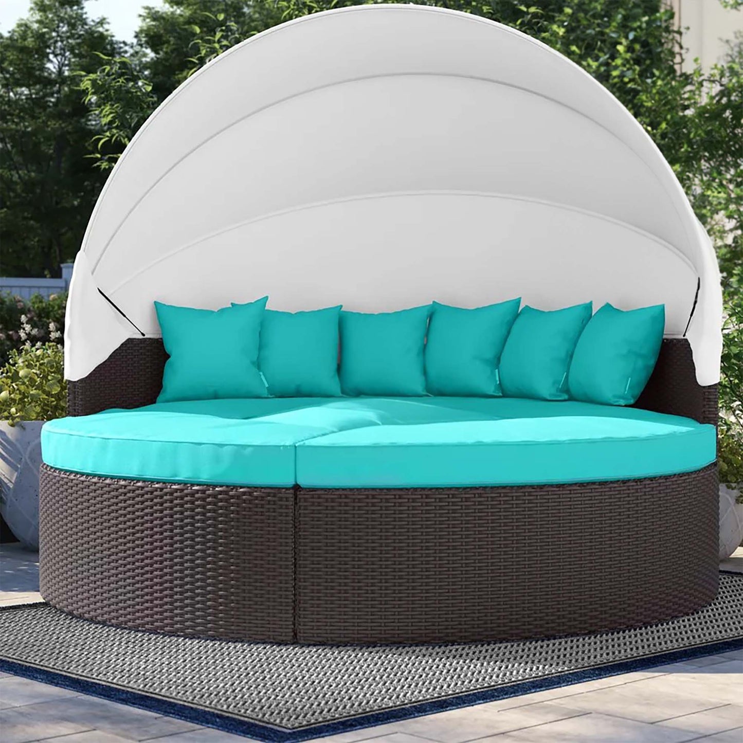 Convene Outdoor Patio Wicker Rattan Canopy Sectional Daybed