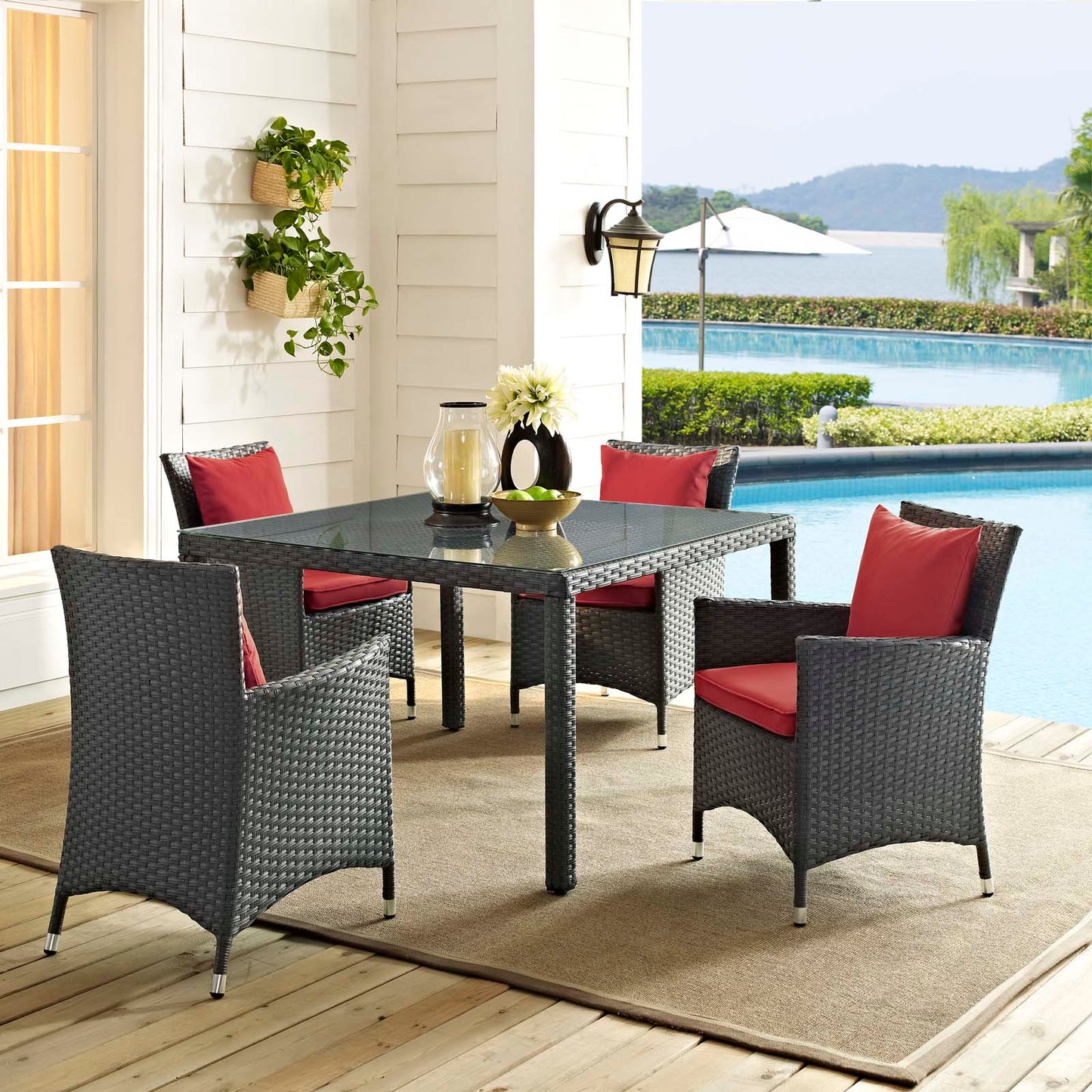 Juego de comedor Sunbrella® para exteriores de 4 piezas Sojourn de Modway