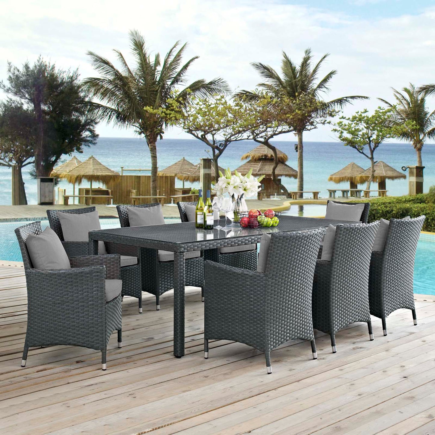 Sojourn 9 Piece Outdoor Patio Sunbrella® Dining Set