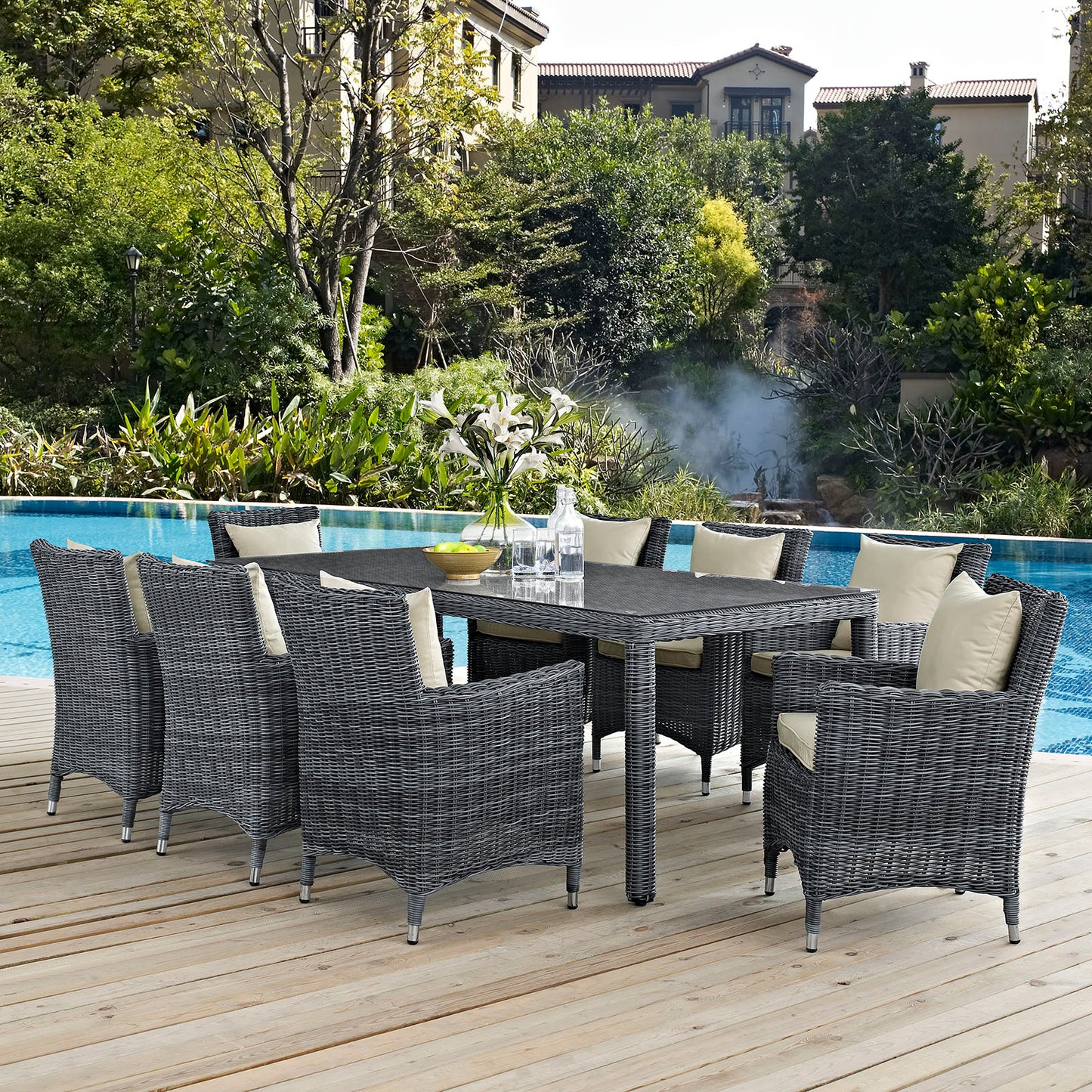 Summon 9 Piece Outdoor Patio Sunbrella® Dining Set