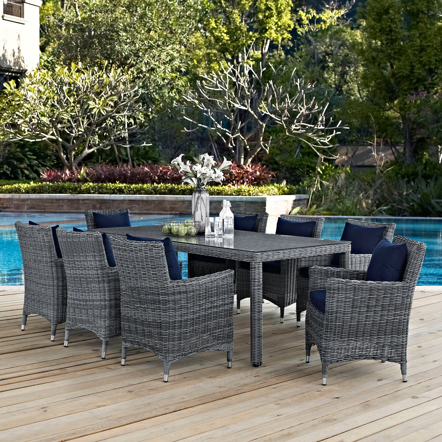 Summon 9 Piece Outdoor Patio Sunbrella® Dining Set