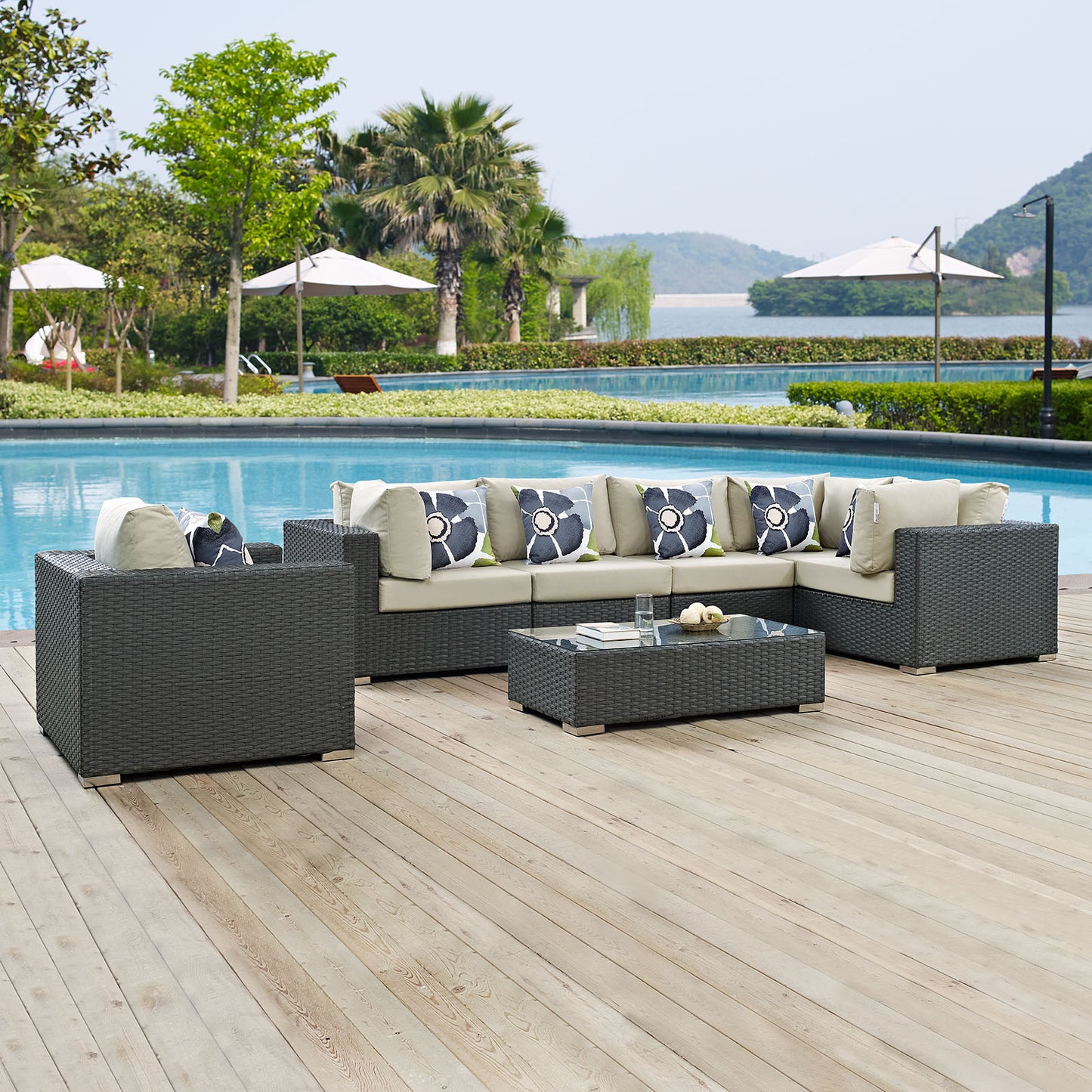 Conjunto de 7 piezas de patio exterior Sunbrella® Sojourn de Modway