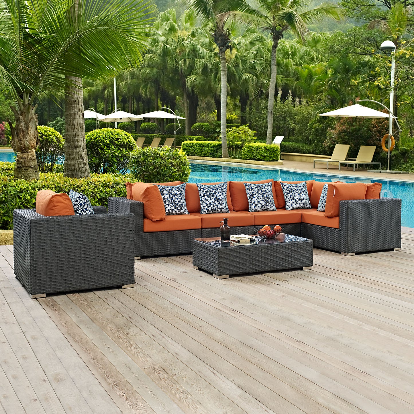 Conjunto de 7 piezas de patio exterior Sunbrella® Sojourn de Modway