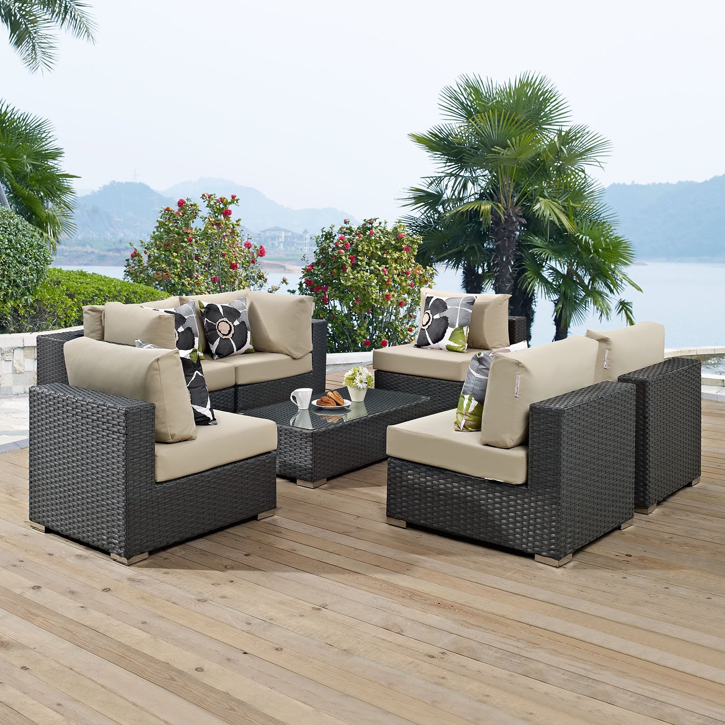 Conjunto de 7 piezas de patio exterior Sunbrella® Sojourn de Modway