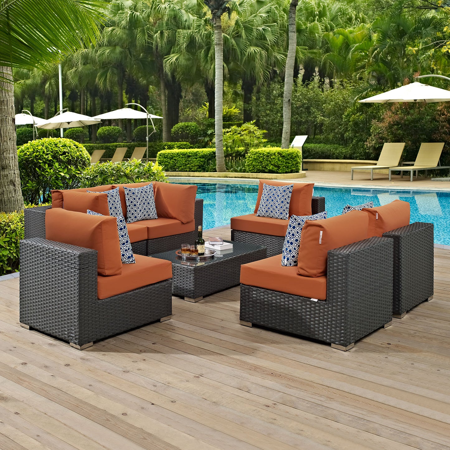 Conjunto de 7 piezas de patio exterior Sunbrella® Sojourn de Modway