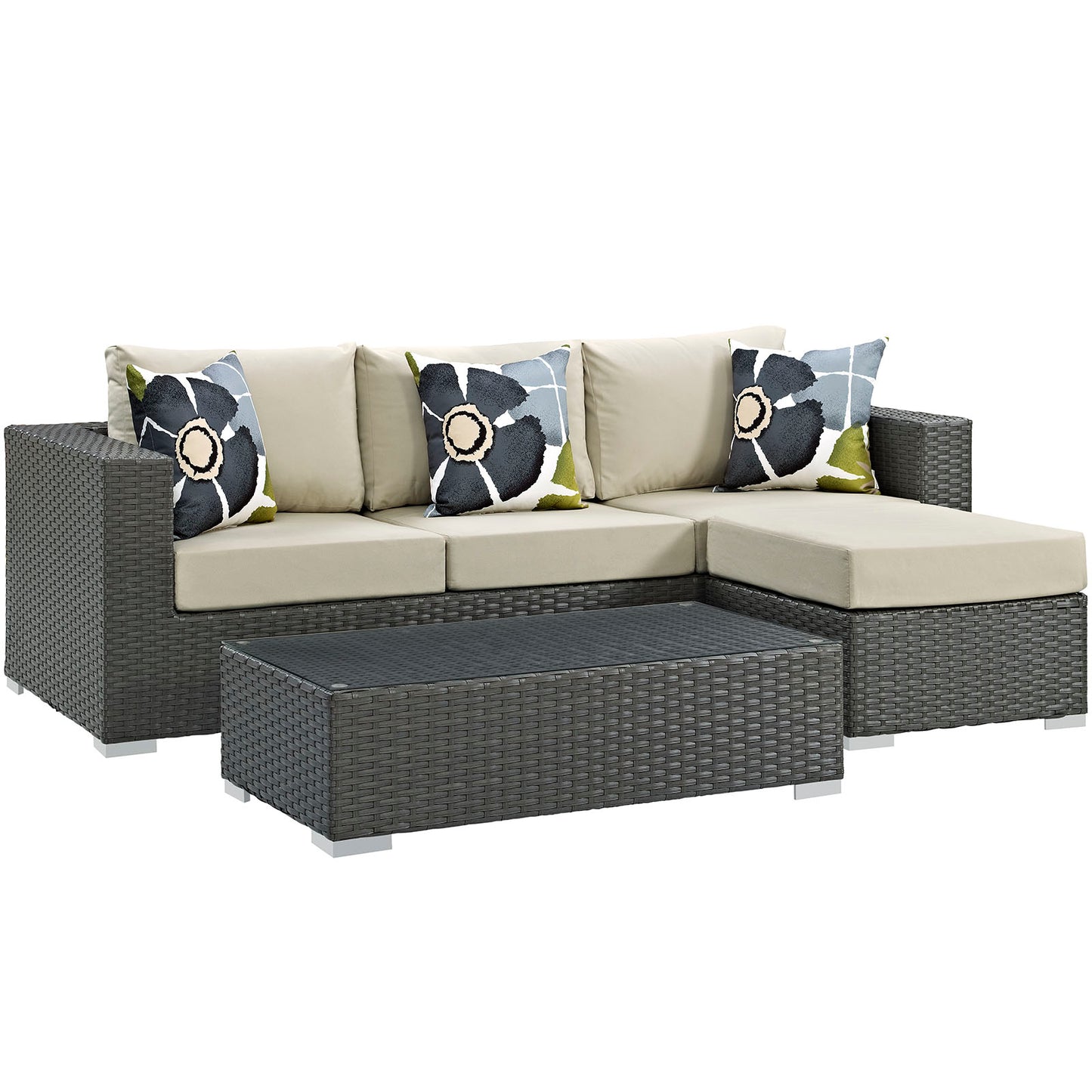 Conjunto de tres piezas para patio exterior Sunbrella® Sojourn de Modway