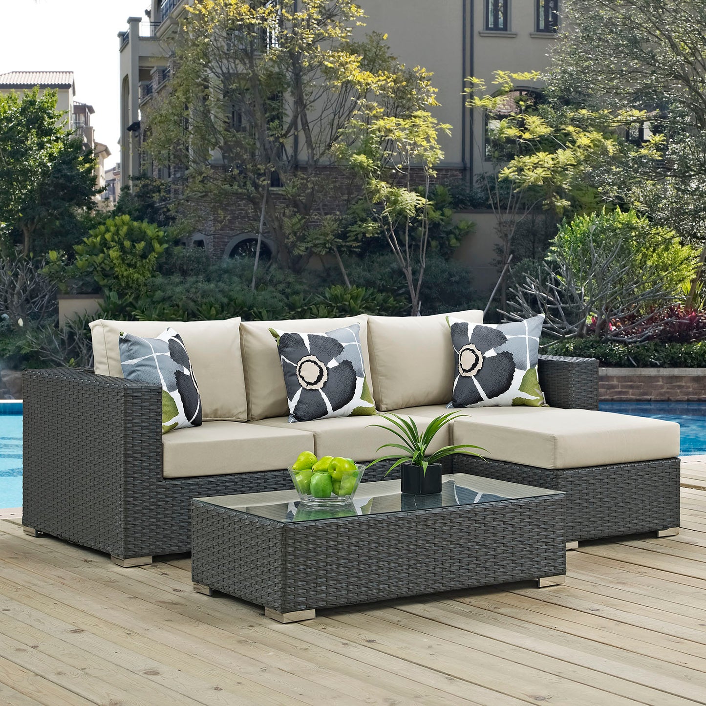 Conjunto de tres piezas para patio exterior Sunbrella® Sojourn de Modway