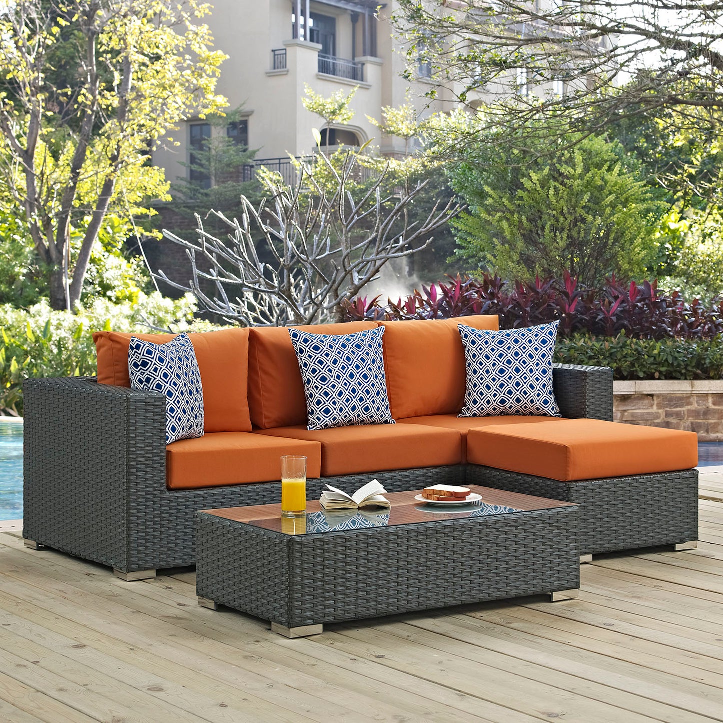 Conjunto de tres piezas para patio exterior Sunbrella® Sojourn de Modway