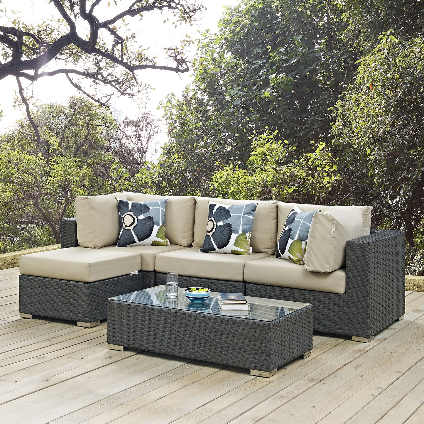 Conjunto de 5 piezas de patio exterior Sunbrella® Sojourn de Modway