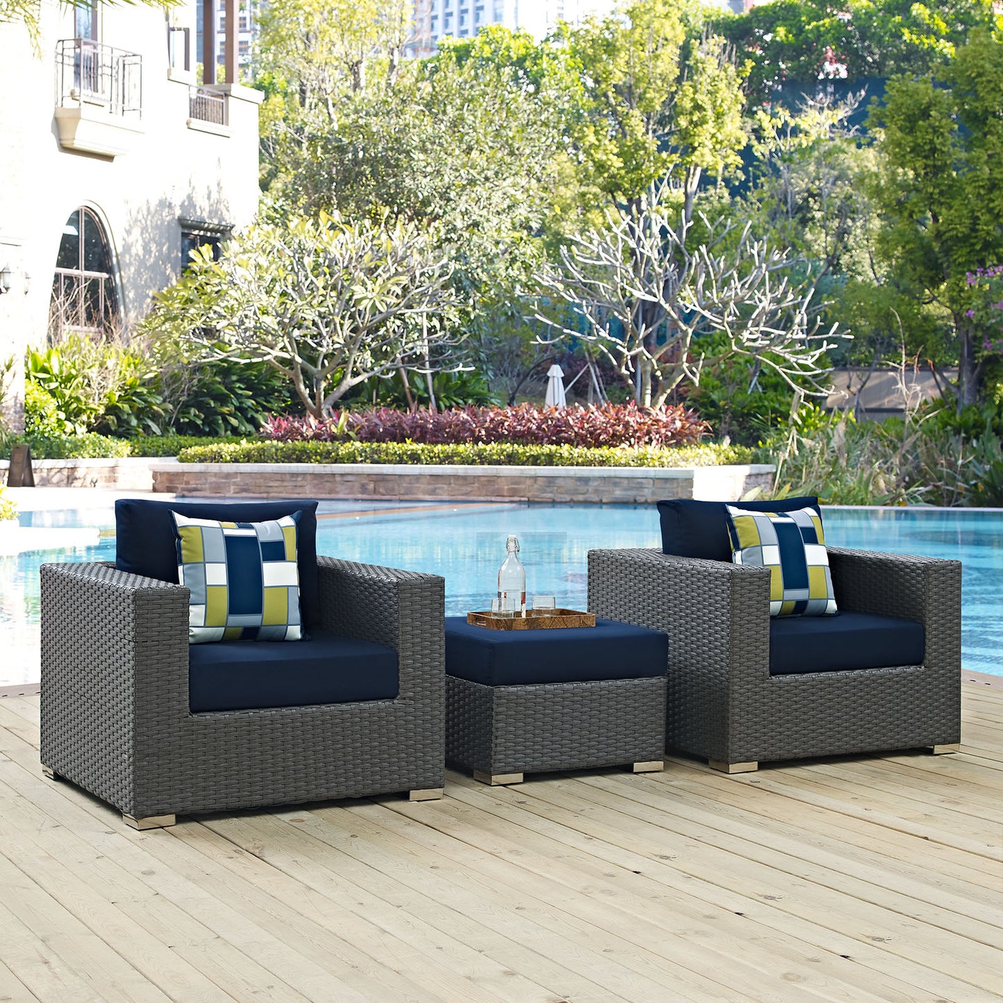 Conjunto de tres piezas para patio exterior Sunbrella® Sojourn de Modway