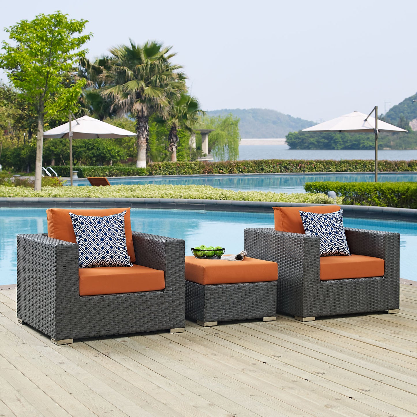 Conjunto de tres piezas para patio exterior Sunbrella® Sojourn de Modway