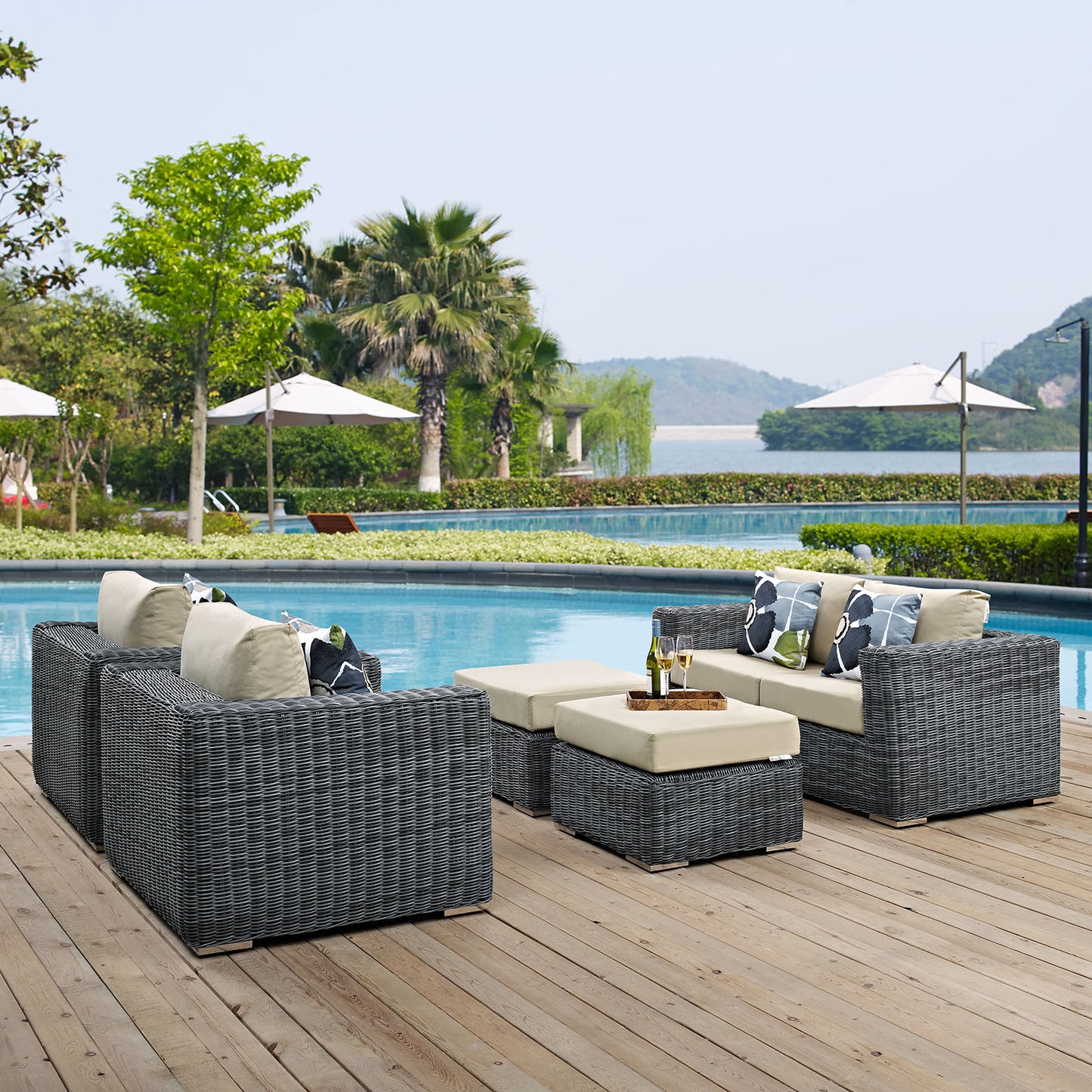 Summon 5 Piece Outdoor Patio Sunbrella® Sectional Set