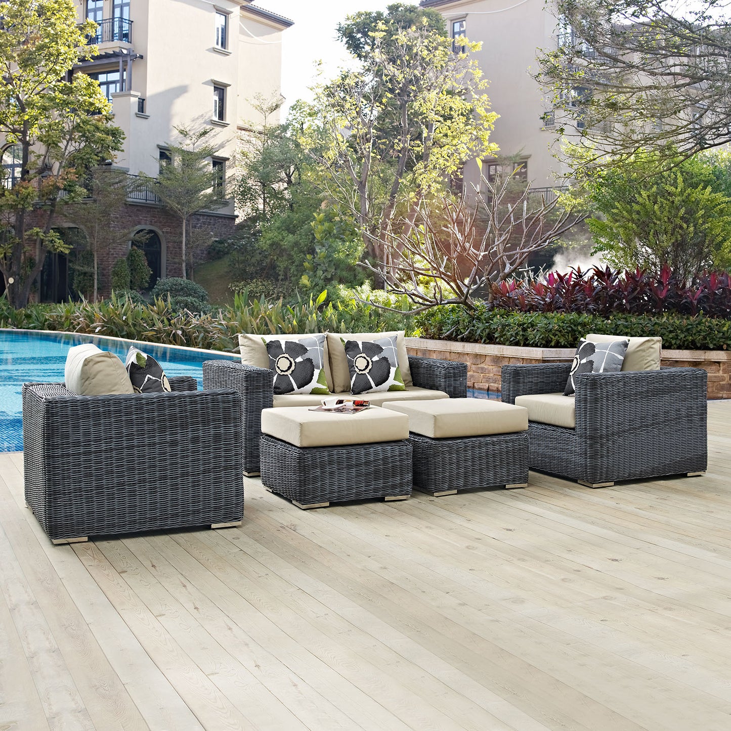 Summon 5 Piece Outdoor Patio Sunbrella® Sectional Set