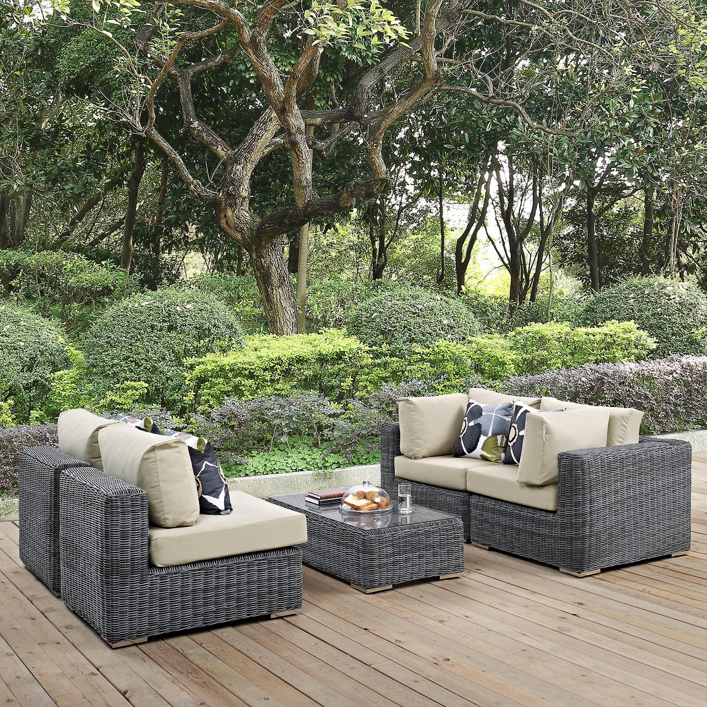 Summon 5 Piece Outdoor Patio Sunbrella® Sectional Set