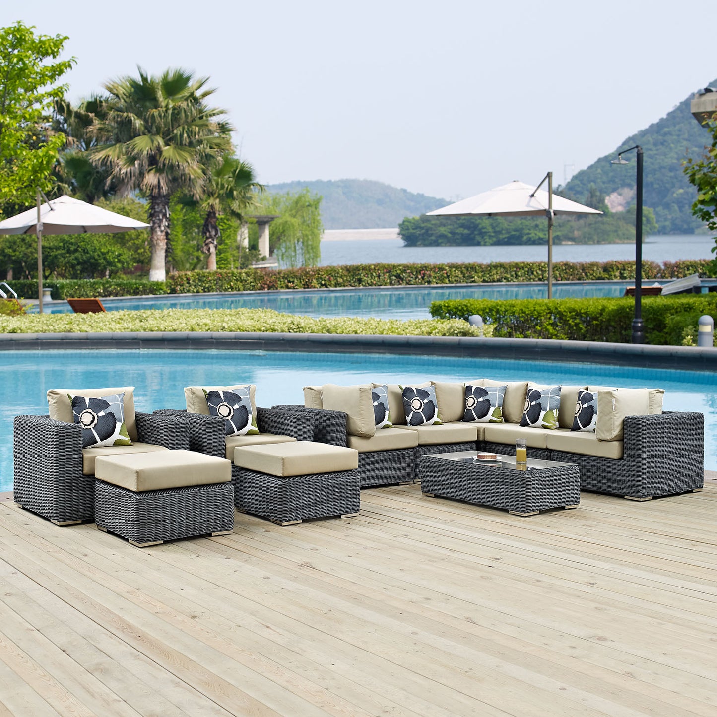 Summon 10 Piece Outdoor Patio Sunbrella® Sectional Set