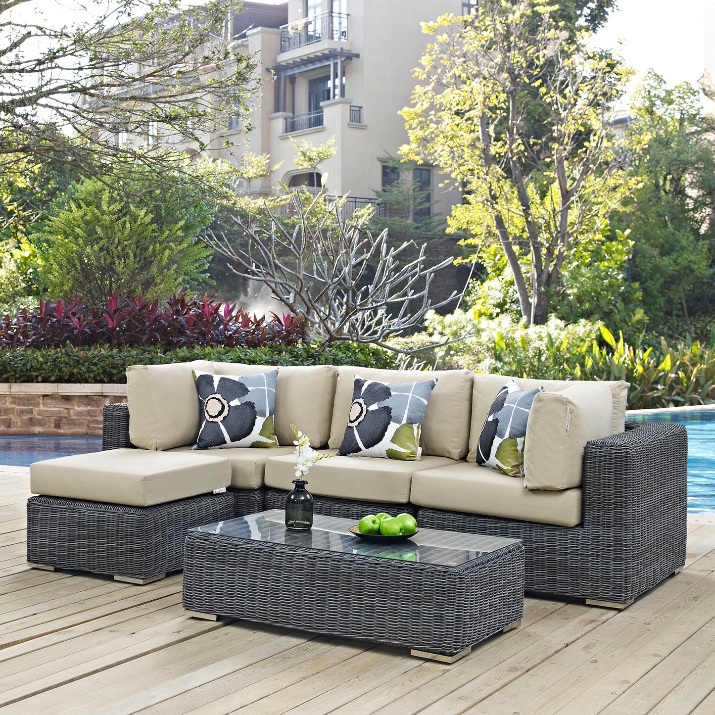 Summon 5 Piece Outdoor Patio Sunbrella® Sectional Set