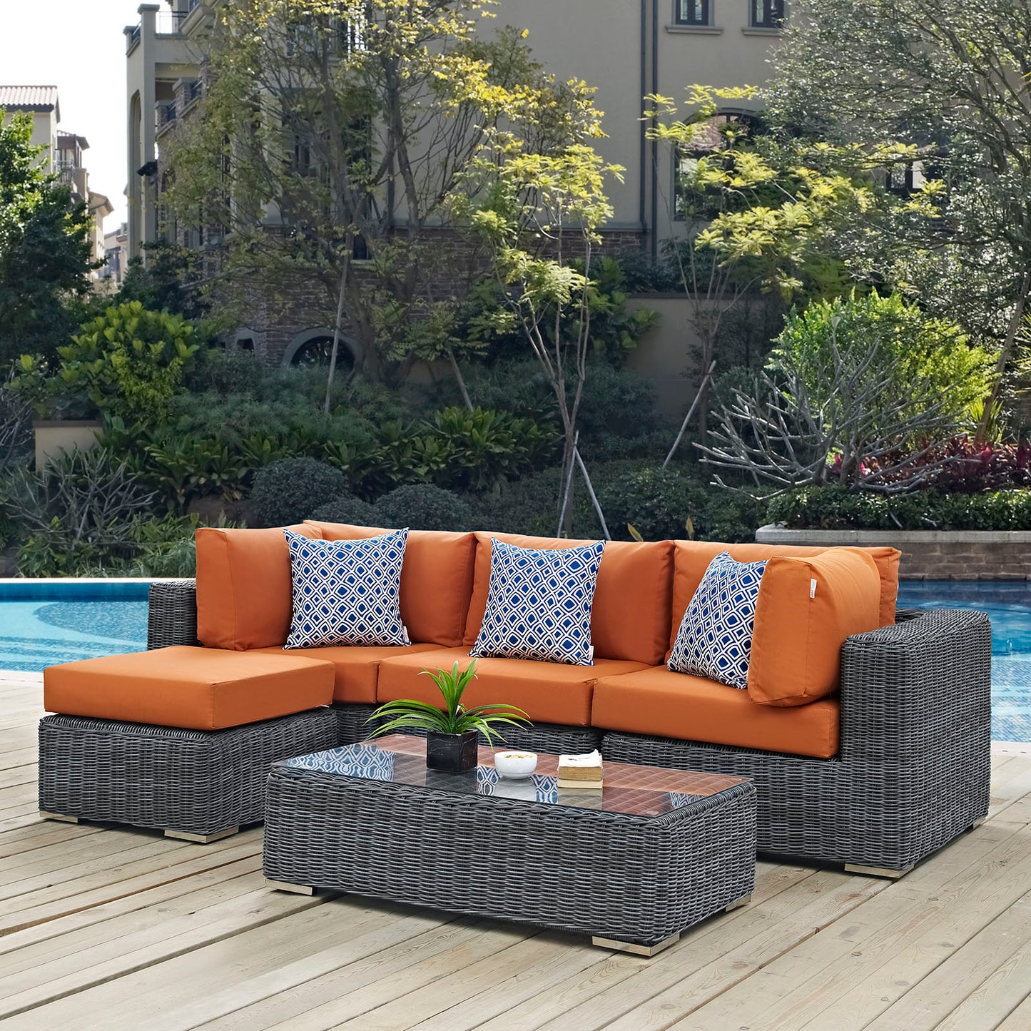 Summon 5 Piece Outdoor Patio Sunbrella® Sectional Set