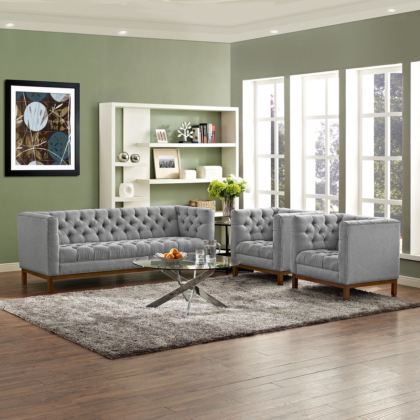 Panache Upholstered Fabric Living Room Set Set of 3