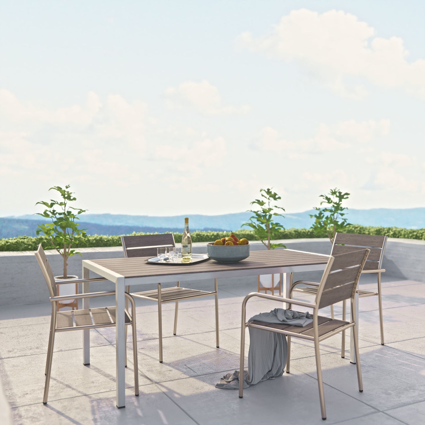 Shore 5 Piece Outdoor Patio Aluminum Dining Set