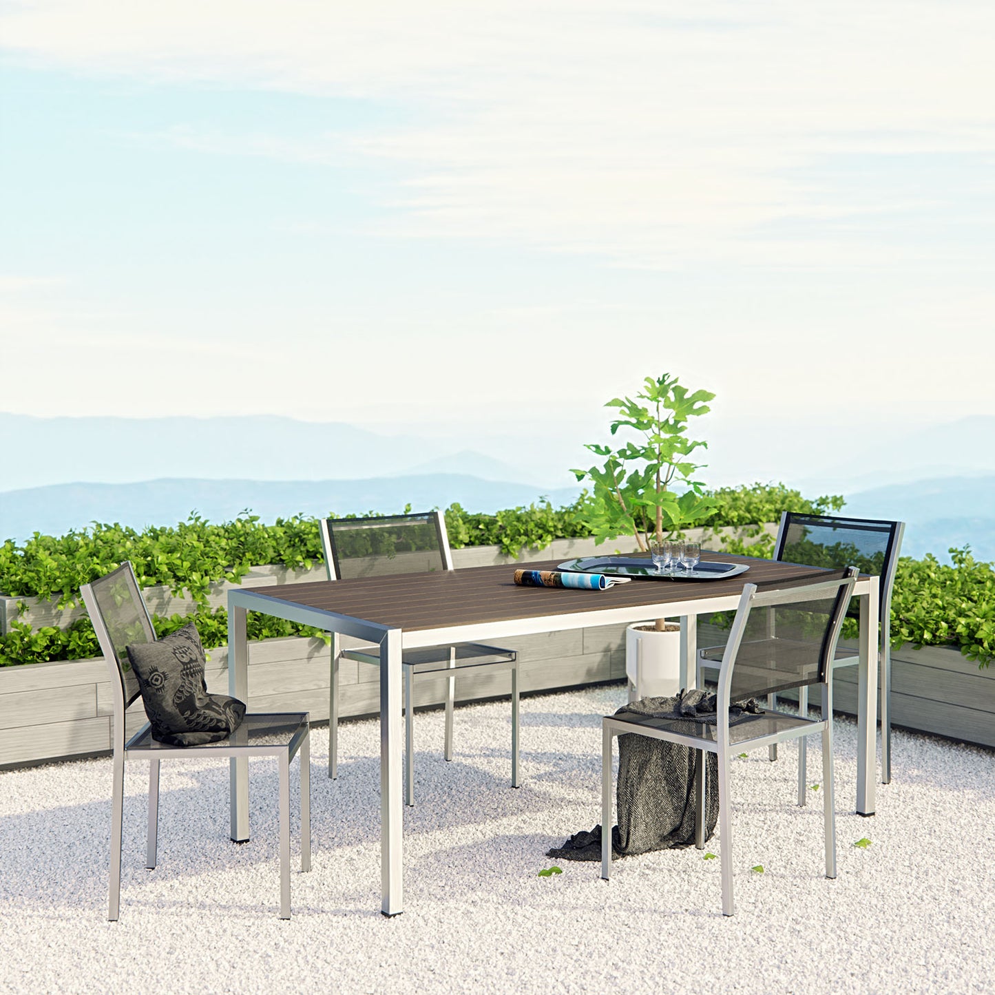 Shore 5 Piece Outdoor Patio Aluminum Dining Set