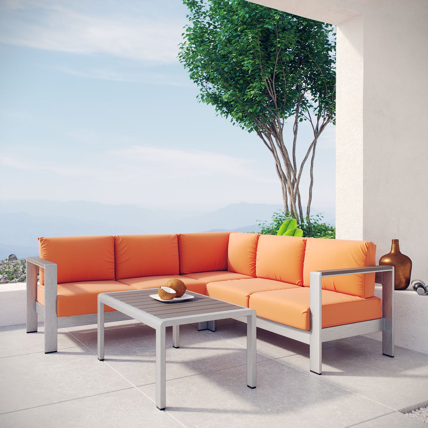 Shore 4 Piece Outdoor Patio Aluminum Sectional Sofa Set