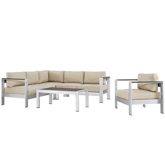 Shore 5 Piece Outdoor Patio Aluminum Sectional Sofa Set