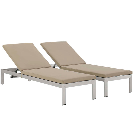 Shore Outdoor Patio Aluminum Chaise with Cushions Set of 2