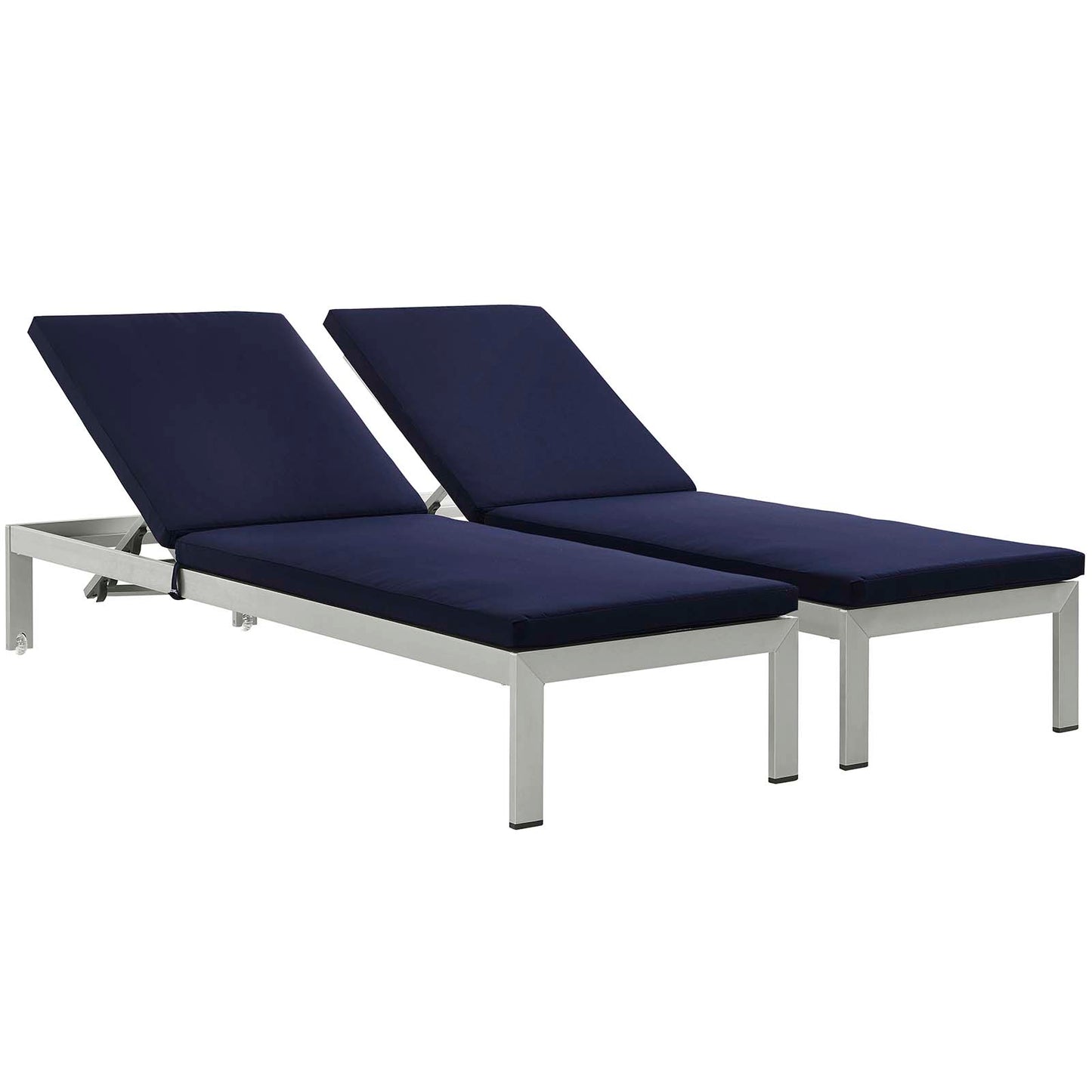 Lot de 2 chaises longues d'extérieur en aluminium avec coussins Shore par Modway