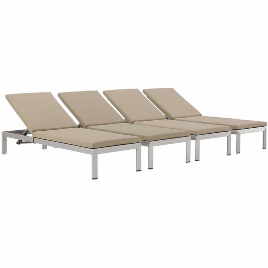 Shore Outdoor Patio Aluminum Chaise with Cushions Set of 4