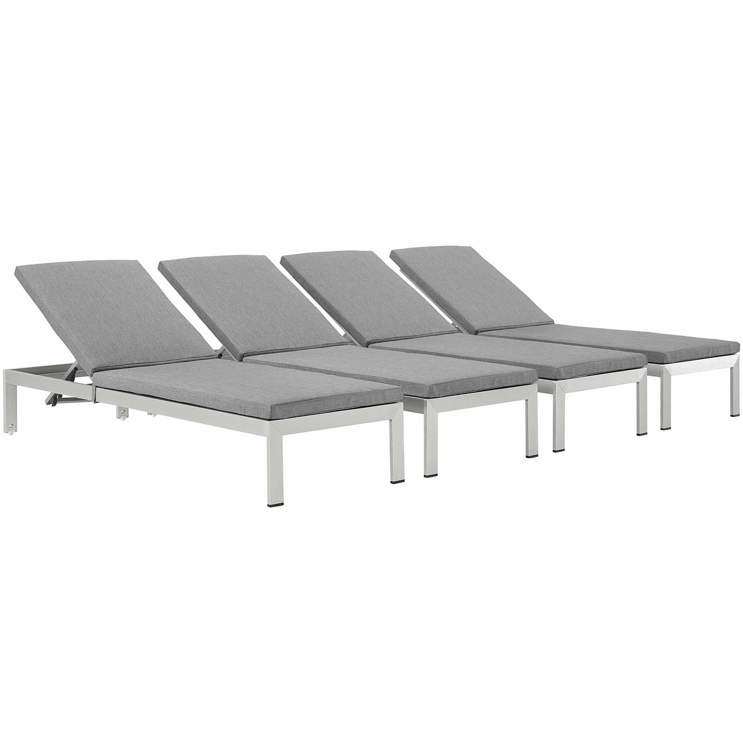 Ensemble de 4 chaises longues d'extérieur en aluminium avec coussins Shore par Modway