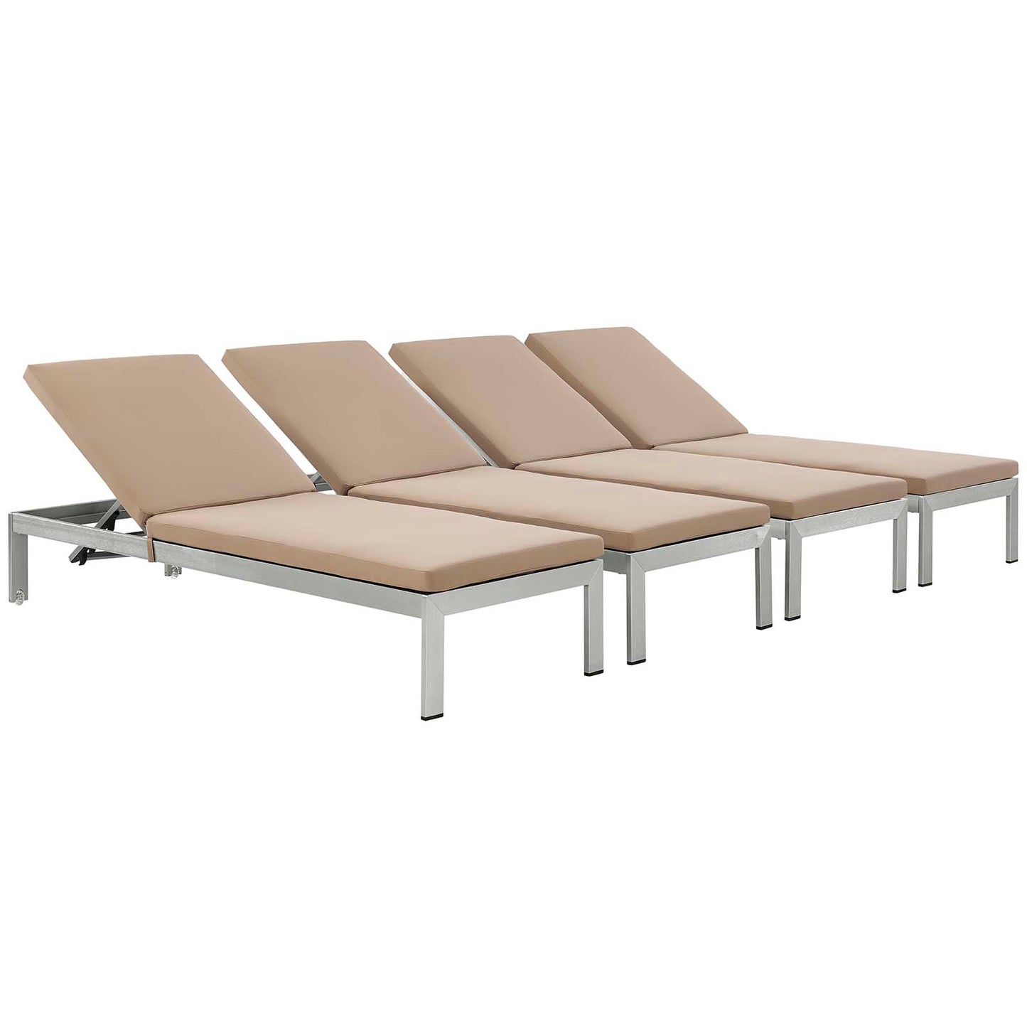 Ensemble de 4 chaises longues d'extérieur en aluminium avec coussins Shore par Modway