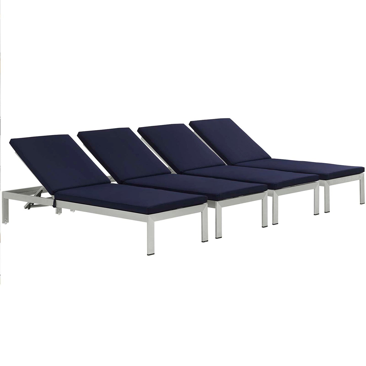 Ensemble de 4 chaises longues d'extérieur en aluminium avec coussins Shore par Modway